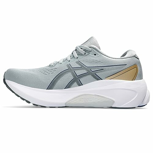 Gray Asics running shoe with white sole