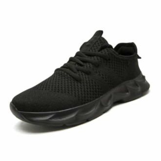 Black athletic sneaker with a textured sole