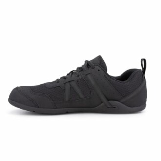 Black casual sneaker with lace-up design and textured sole.