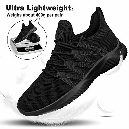 Black lightweight sneakers with weight scale, 400g per pair.