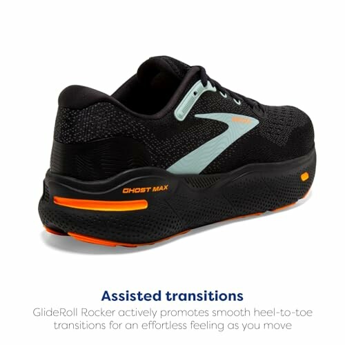 Black running shoe with GlideRoll Rocker for smooth transitions.