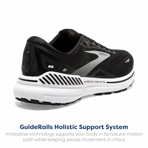 Black running shoe with GuideRails Holistic Support System.