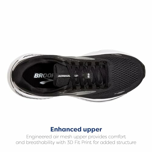 Top view of a black running shoe with engineered air mesh upper.