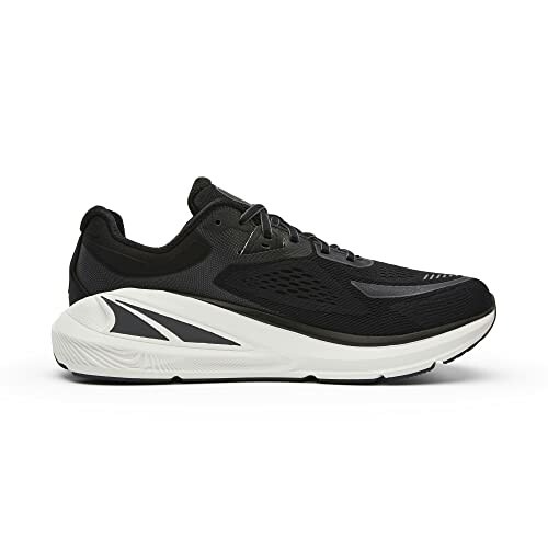 Black and white running shoe with mesh upper