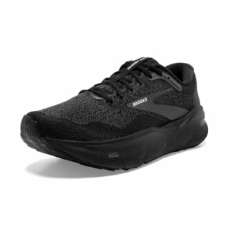 Black running shoe with textured design.