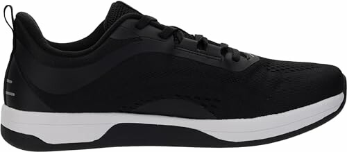 Black sneaker with white sole, side view