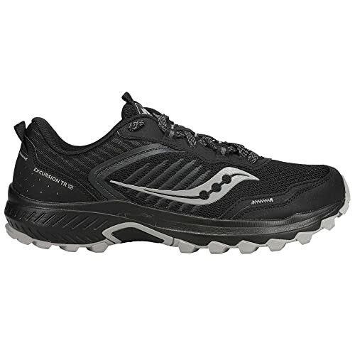 Black trail running shoe with rugged sole