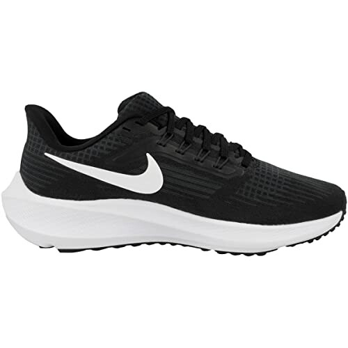 Black and white running shoe with Nike logo.