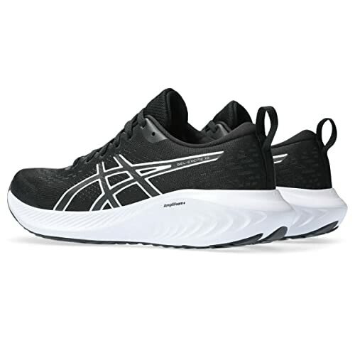 Black and white running shoes with a sleek design.