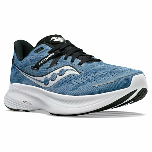 Blue running shoe with white sole