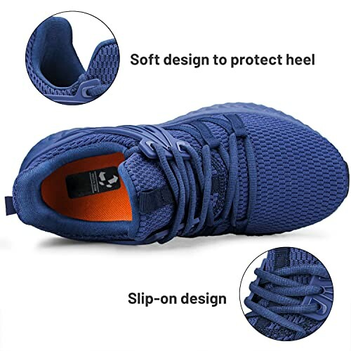 Blue slip-on sneakers with soft heel design.