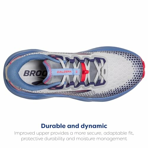 Top view of a Brooks Caldera running shoe with durable upper.