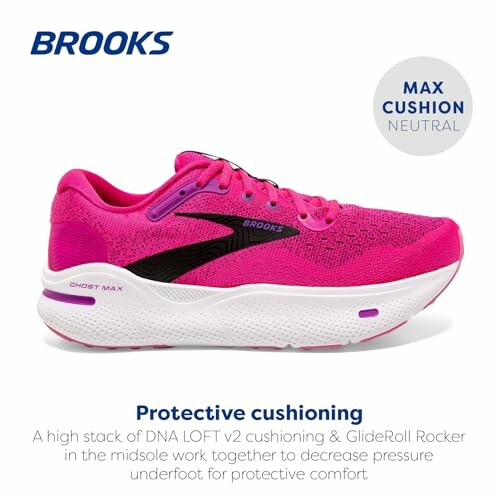 Brooks running shoe with max cushion in bright pink.