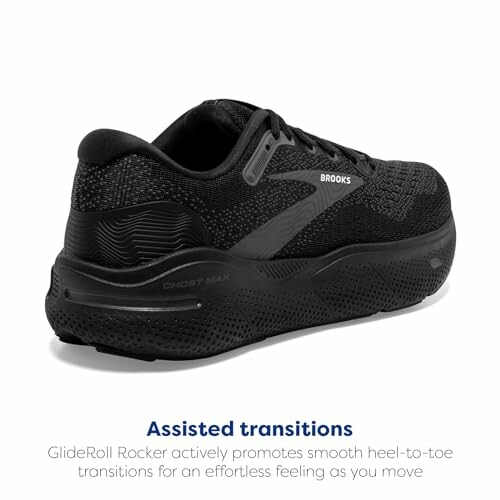 Black Brooks running shoe with GlideRoll Rocker technology for smooth transitions.