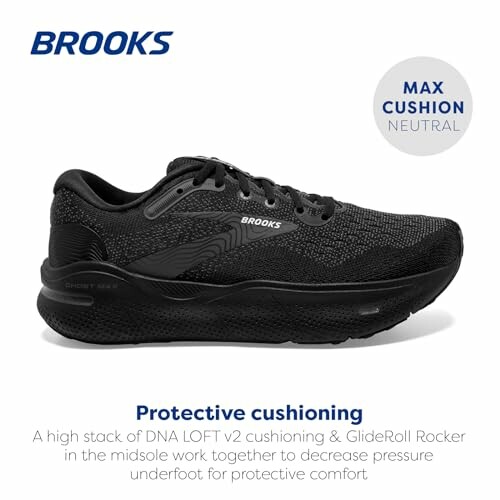 Black Brooks running shoe with max cushion and neutral support.