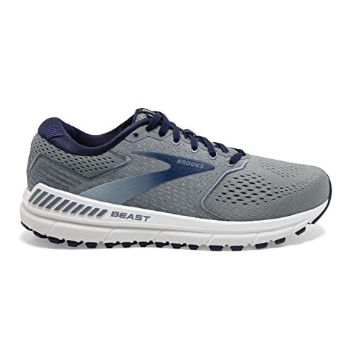 Gray Brooks running shoe with blue accents