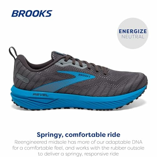 Brooks running shoe with blue and gray design