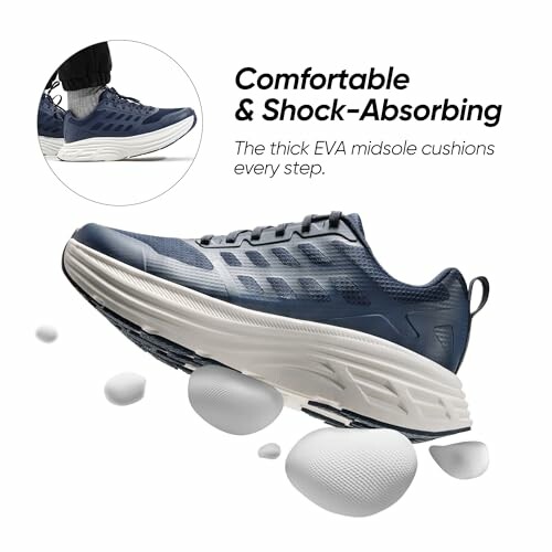 Comfortable shock-absorbing shoe with EVA midsole.