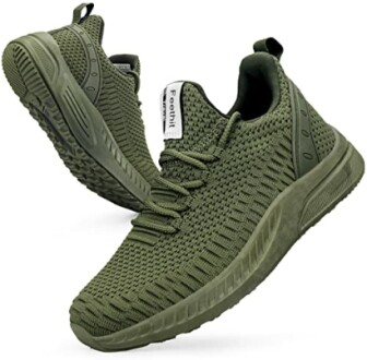 Green knit sneakers with textured sole.