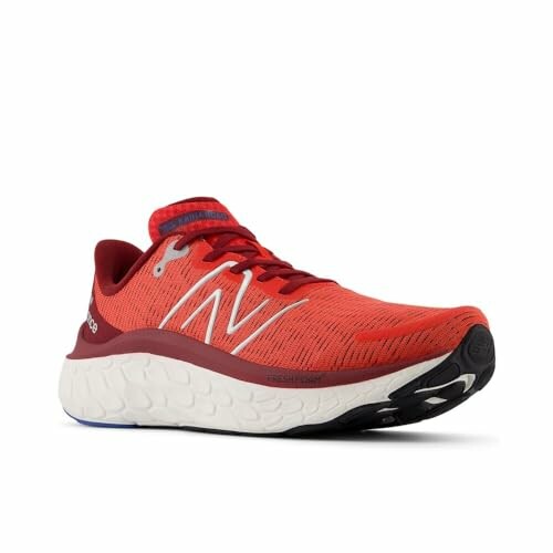 Red running shoe with white accents and a cushioned sole.