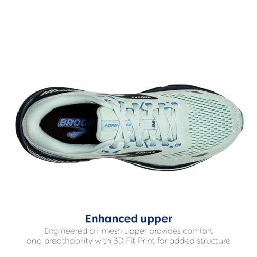 Top view of a running shoe with enhanced mesh upper.