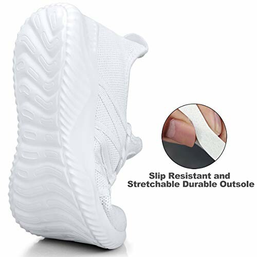 White sneaker with slip resistant and stretchable durable outsole.