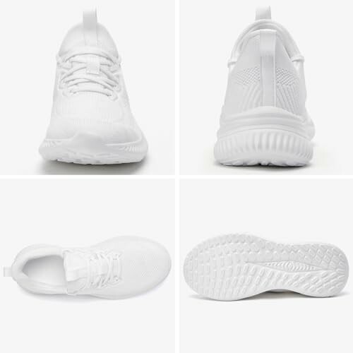 White sneakers displayed from multiple angles.