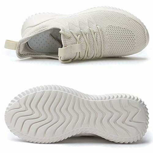 Top and bottom view of white sneakers with textured sole.